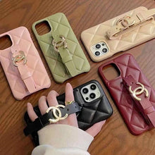 Load image into Gallery viewer, Luxury wrist strap leather phone case for iphone
