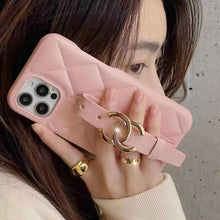 Load image into Gallery viewer, Luxury wrist strap leather phone case for iphone
