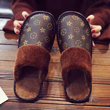 Load image into Gallery viewer, Winter home furnishing plush thick-soled warm couple leather slippers
