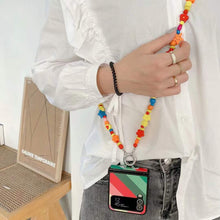 Load image into Gallery viewer, Samsung foldable flip phone case+wooden rainbow crossbody chain
