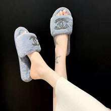 Load image into Gallery viewer, Luxury Rhinestone Home Shoes Flat Slippers  plush slippers
