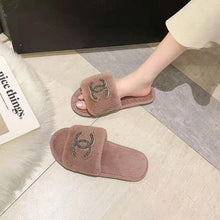 Load image into Gallery viewer, Luxury Rhinestone Home Shoes Flat Slippers  plush slippers
