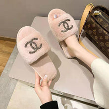 Load image into Gallery viewer, Luxury Rhinestone Home Shoes Flat Slippers  plush slippers
