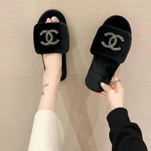 Load image into Gallery viewer, Luxury Rhinestone Home Shoes Flat Slippers  plush slippers
