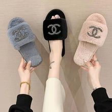 Load image into Gallery viewer, Luxury Rhinestone Home Shoes Flat Slippers  plush slippers
