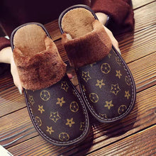 Load image into Gallery viewer, Winter home furnishing plush thick-soled warm couple leather slippers
